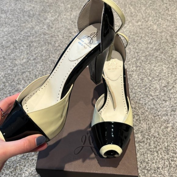 Jeanne Jarvaise Colorblock Peep Toe Strap Block Heels Size EURO 38 - Picture 6 of 8
